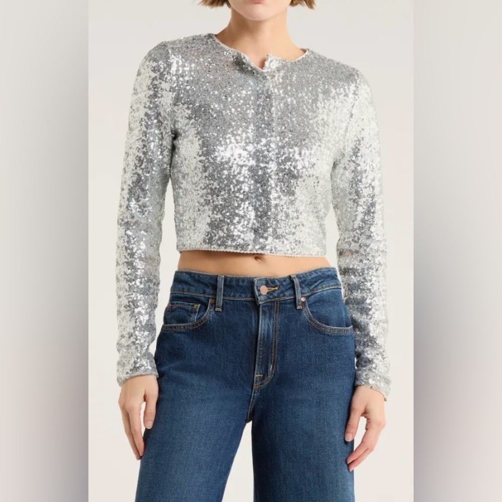 Good American Shimmering Silver Crop Top